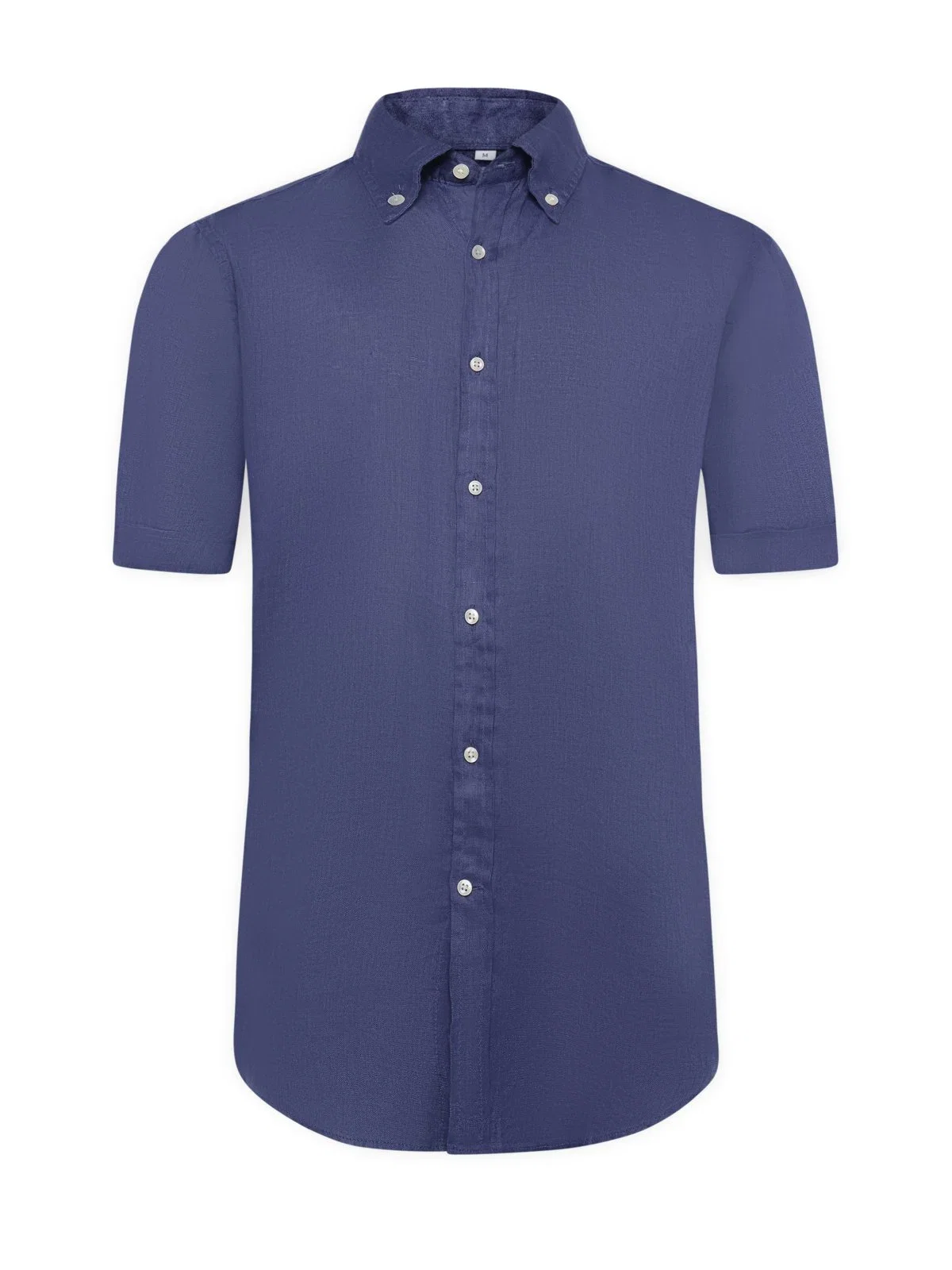 Solid-colored linen short-sleeved shirt with button-down collar