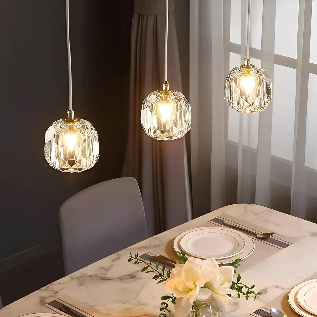 Image of Dimmable Modern Luxury Brass Crystal Pendant Lights