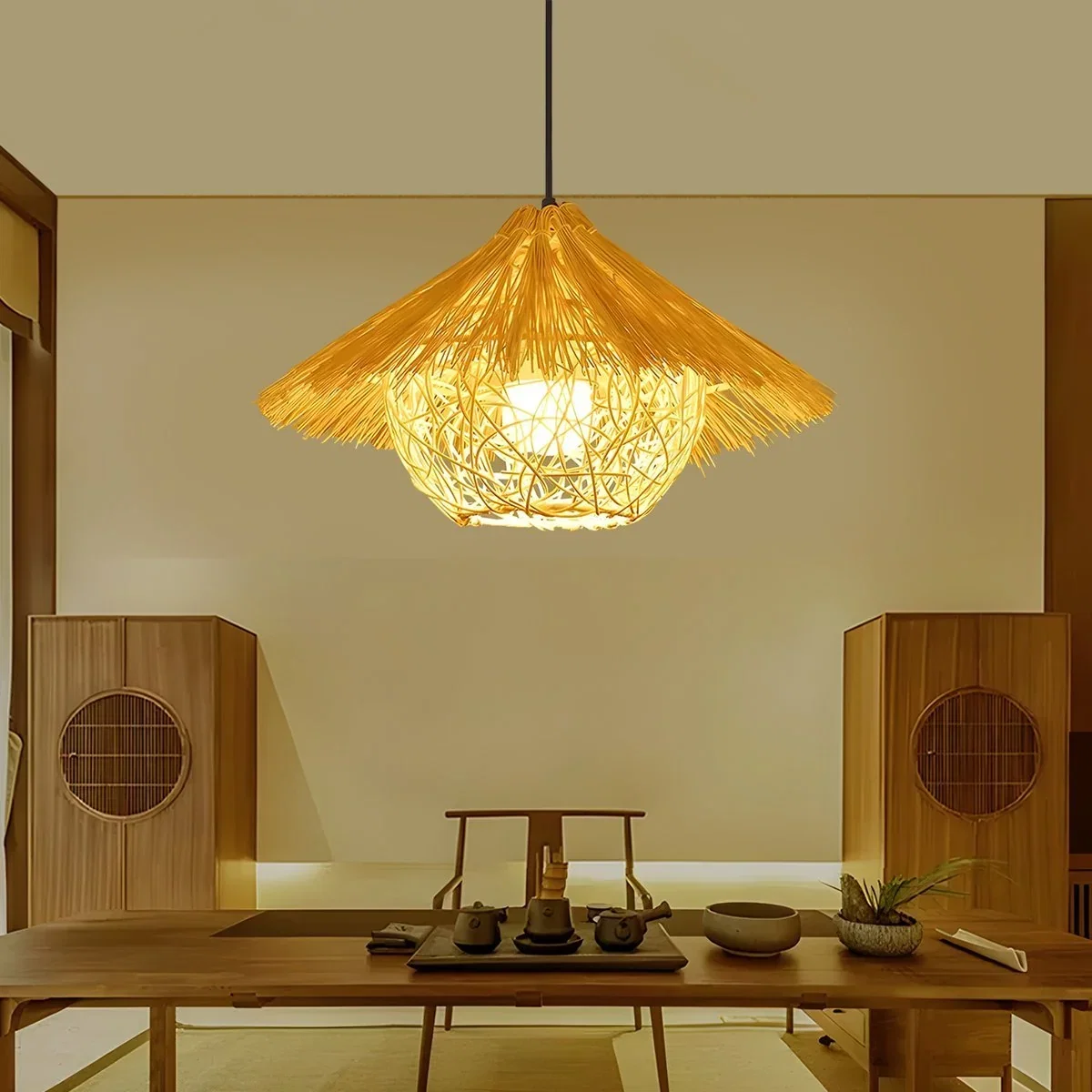 Image of Vintage Rattan Weave Bird's Nest Pendant Lights