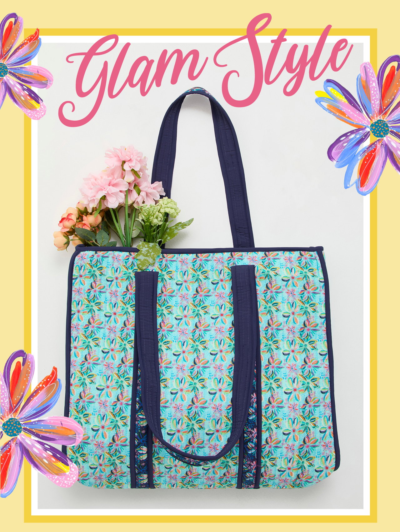 Ettavee Quilted Tote Bag in Aqua Floral