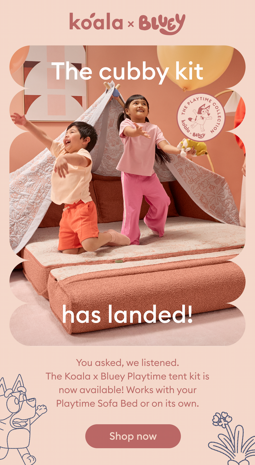 The Koala x Bluey Playtime tent kit is now available! Works with your Playtime Sofa Bed or on its own. 