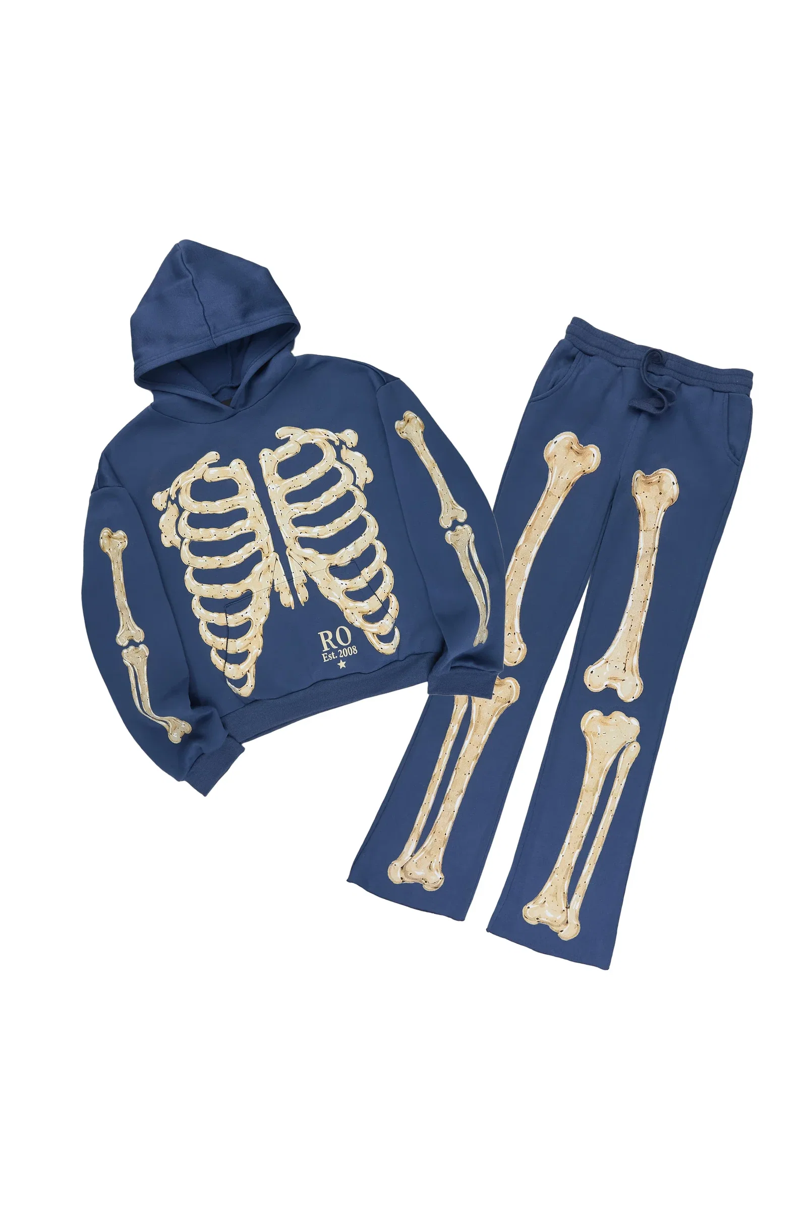 Image of Boys Vermis Navy/Beige Stacked Hoodie Track Set