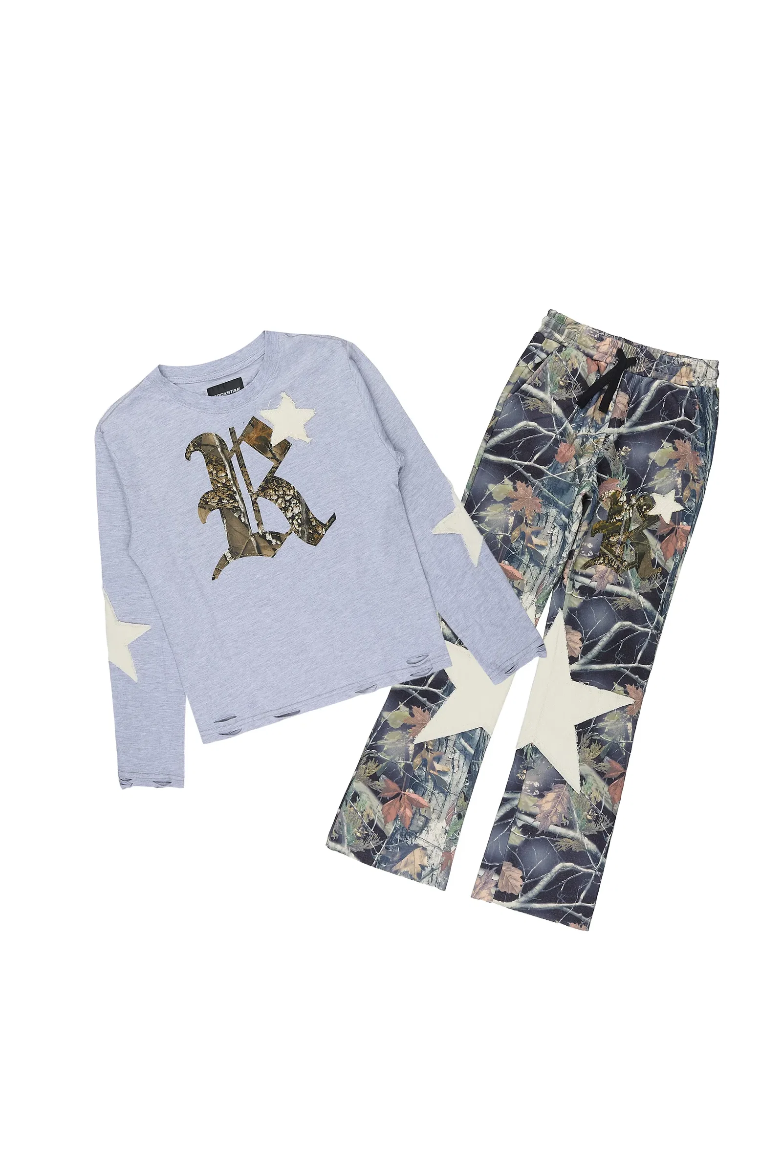 Image of Boys Delgero Heather Grey/Camo Long Sleeve T-Shirt Track Set