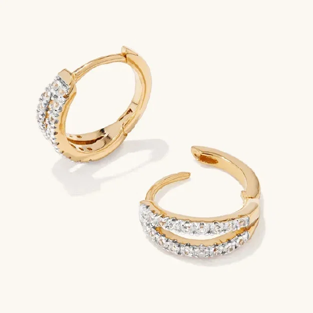 Split Row Cubic Zirconia Huggies in 18kt Gold Plated Sterling Silver