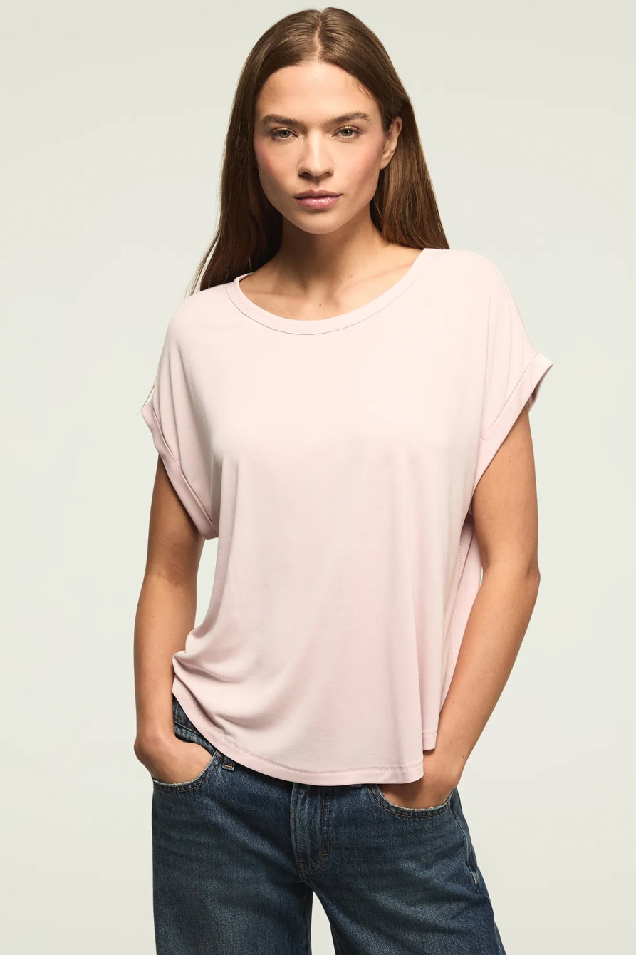Image of Lucky Brand Short Sleeve Sandwash Dolman Tee - Women's Clothing Tops Shirts Tee Graphic T Shirts in 001 Lucky Black