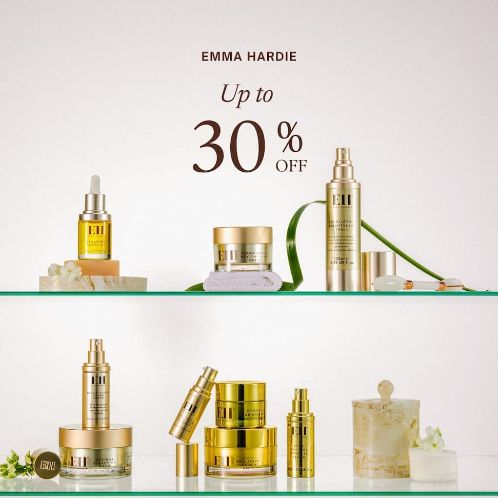 Emma Hardie skincare products with up to 30% off.