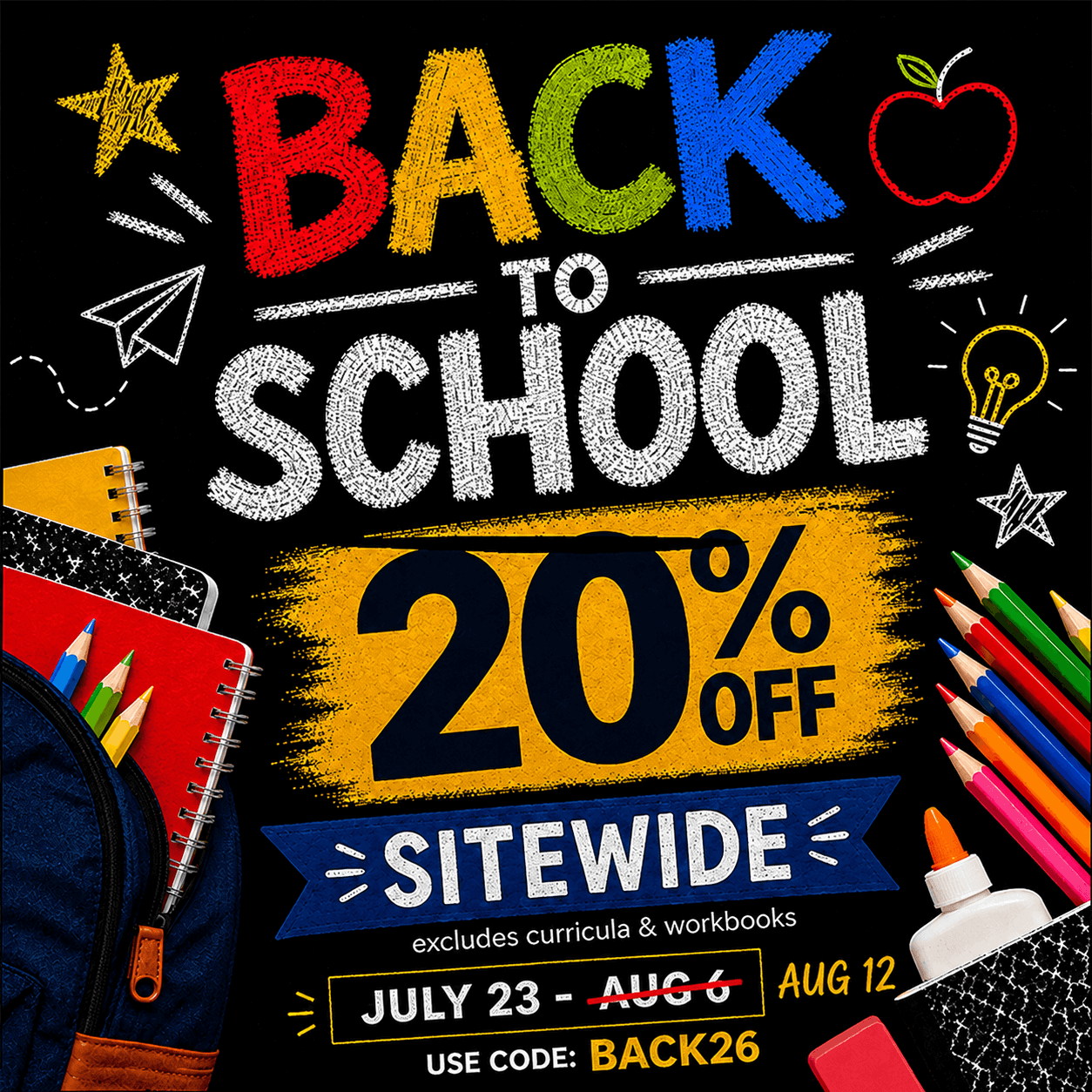 Back to School Sale Extended - Save 20% through Aug 12