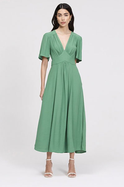 Rosalie Angel Sleeve Crepe Midi Dress