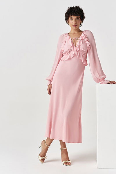 Naomi Long Sleeve Frill Midi Dress