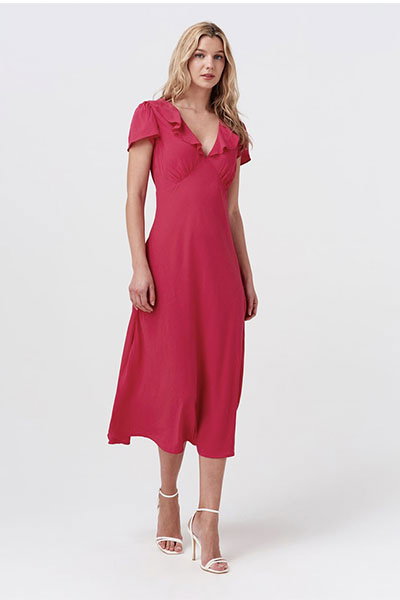 Kimmy Frill Neck Crepe Midi Dress