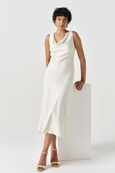 Arya Cowl Neck Satin Midi Dress