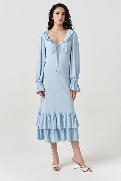 Melina Crepe Ruffle Hem Midi Dress