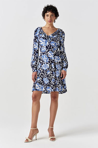 Remi Floral Crepe V Neck Short Dress
