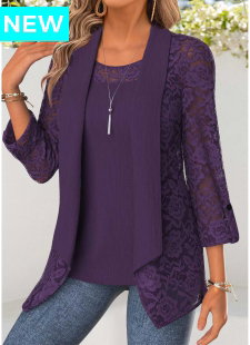 Purple Tummy Coverage 3/4 Sleeve Cardigan and Tank Top