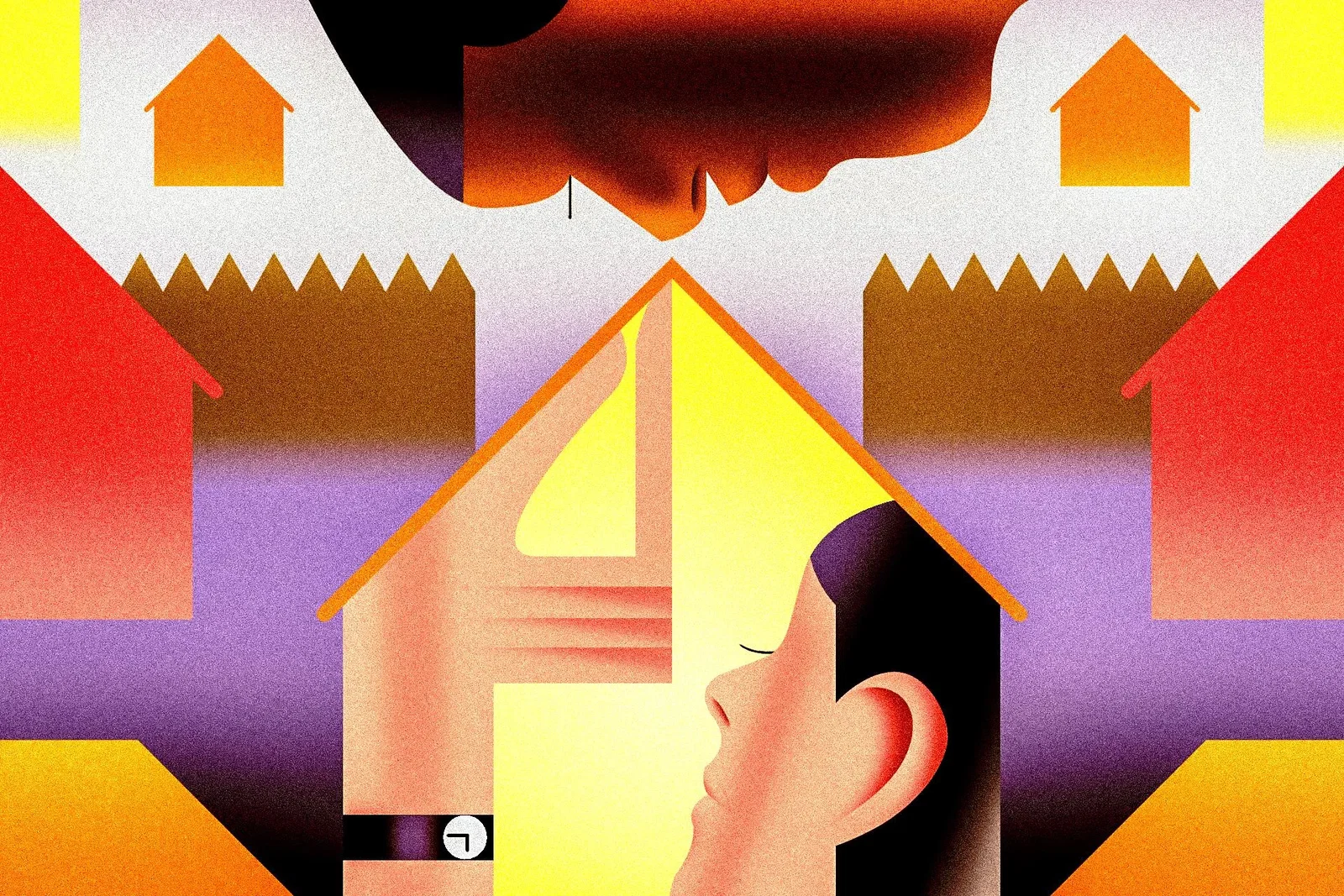 An abstract illustration of houses and people | Derek Abella for Vox