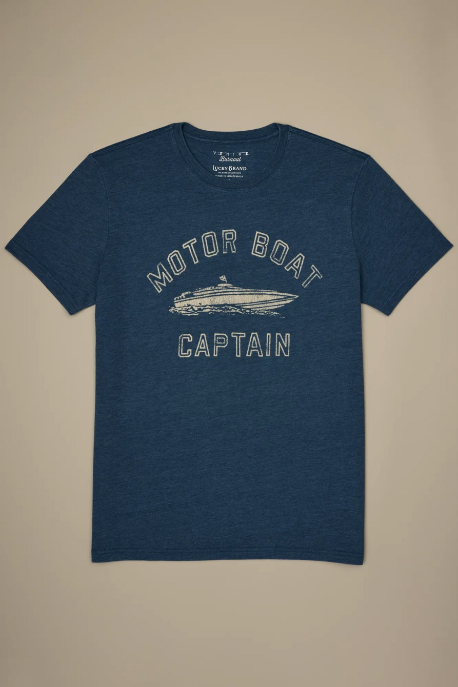 Image of Lucky Brand Motor Boat Captain Tee - Men's Clothing Tops Shirts Tee Graphic T Shirts in Indian Teal