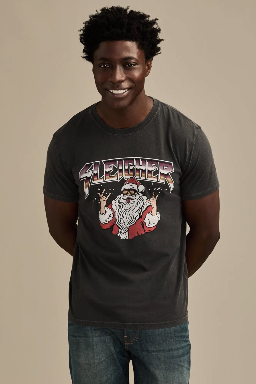 Image of Lucky Brand Sleigher Santa Tee - Men's Clothing Tops Shirts Tee Graphic T Shirts in Jet Black