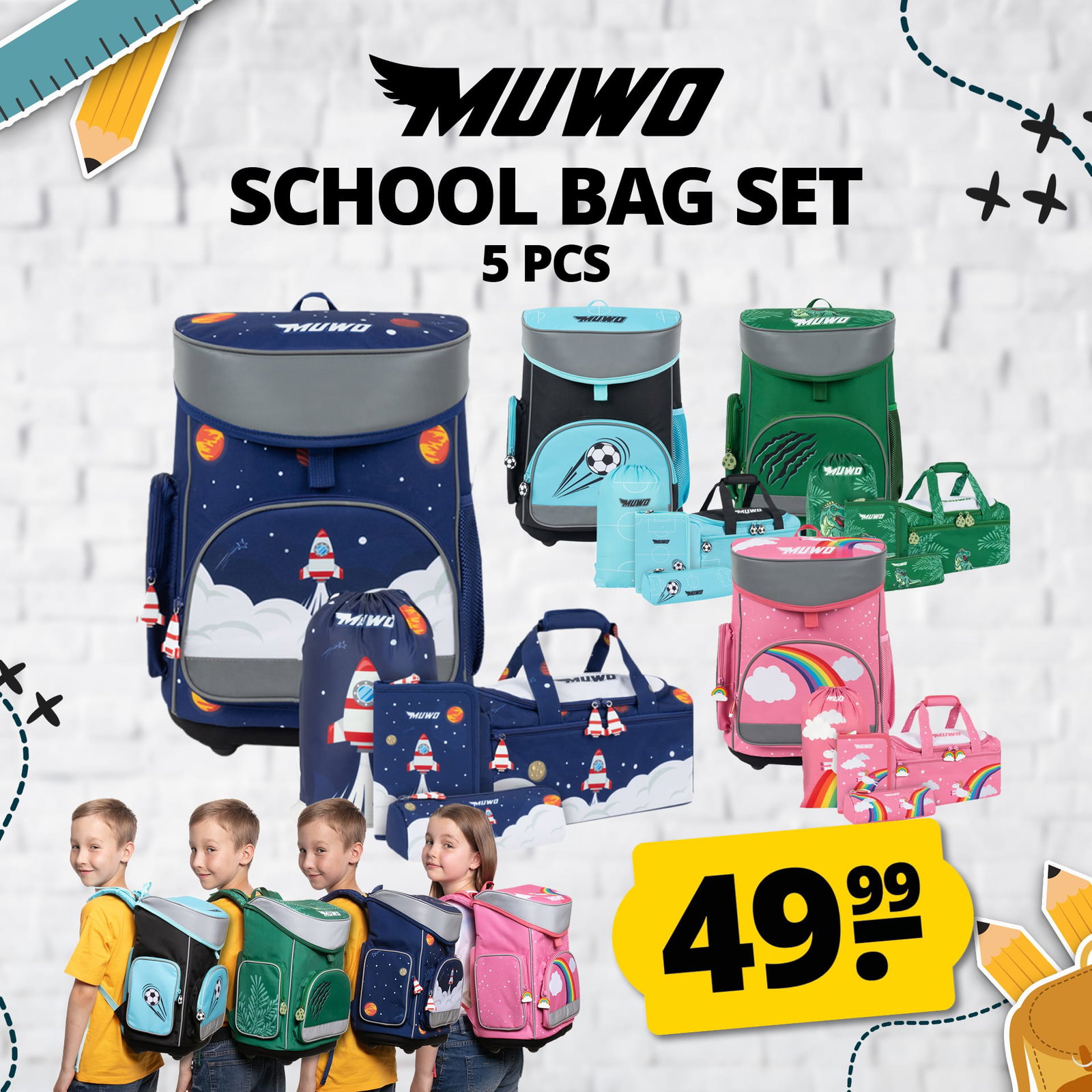 muwo lil pirate nino mochila escolar conjunto 5 piezas
