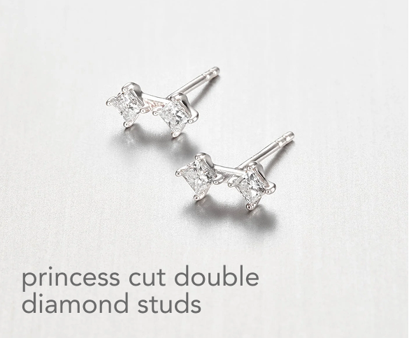 princess cut double diamond studs