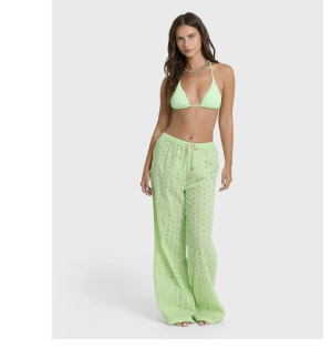 Sun Lit Cover Up Pants - Airy 100% cotton eyelet in a soft Green Glow, they feature a comfy mid-rise elastic waist with drawcord