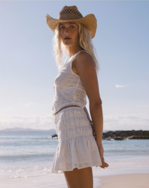 Eyelet Forever Mini Skirt - Breathable 100% cotton eyelet, it features an easy fit-and-flare shape with elastic smocking