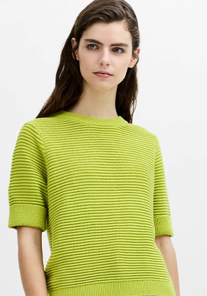 Mozart Ribbed Knit Green Short Sleeve Jumper