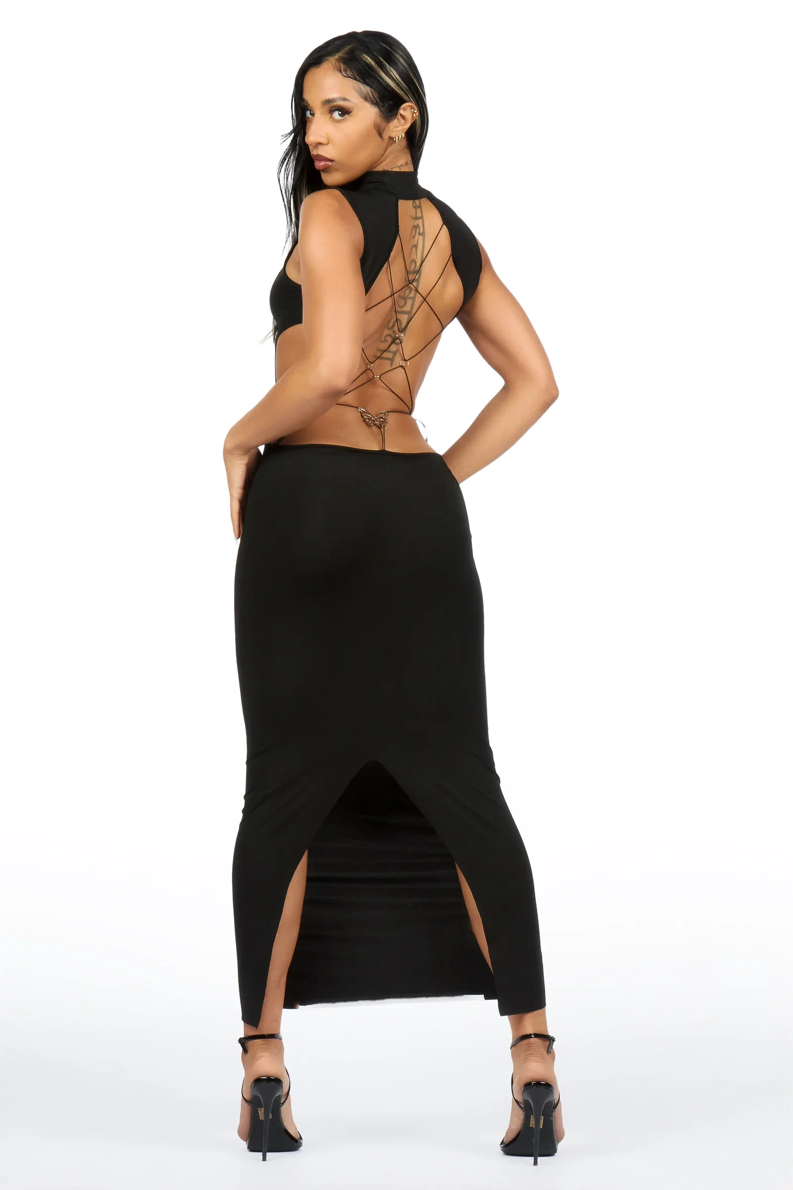 Image of Lo-Fly Butterfly Back Black Maxi Dress