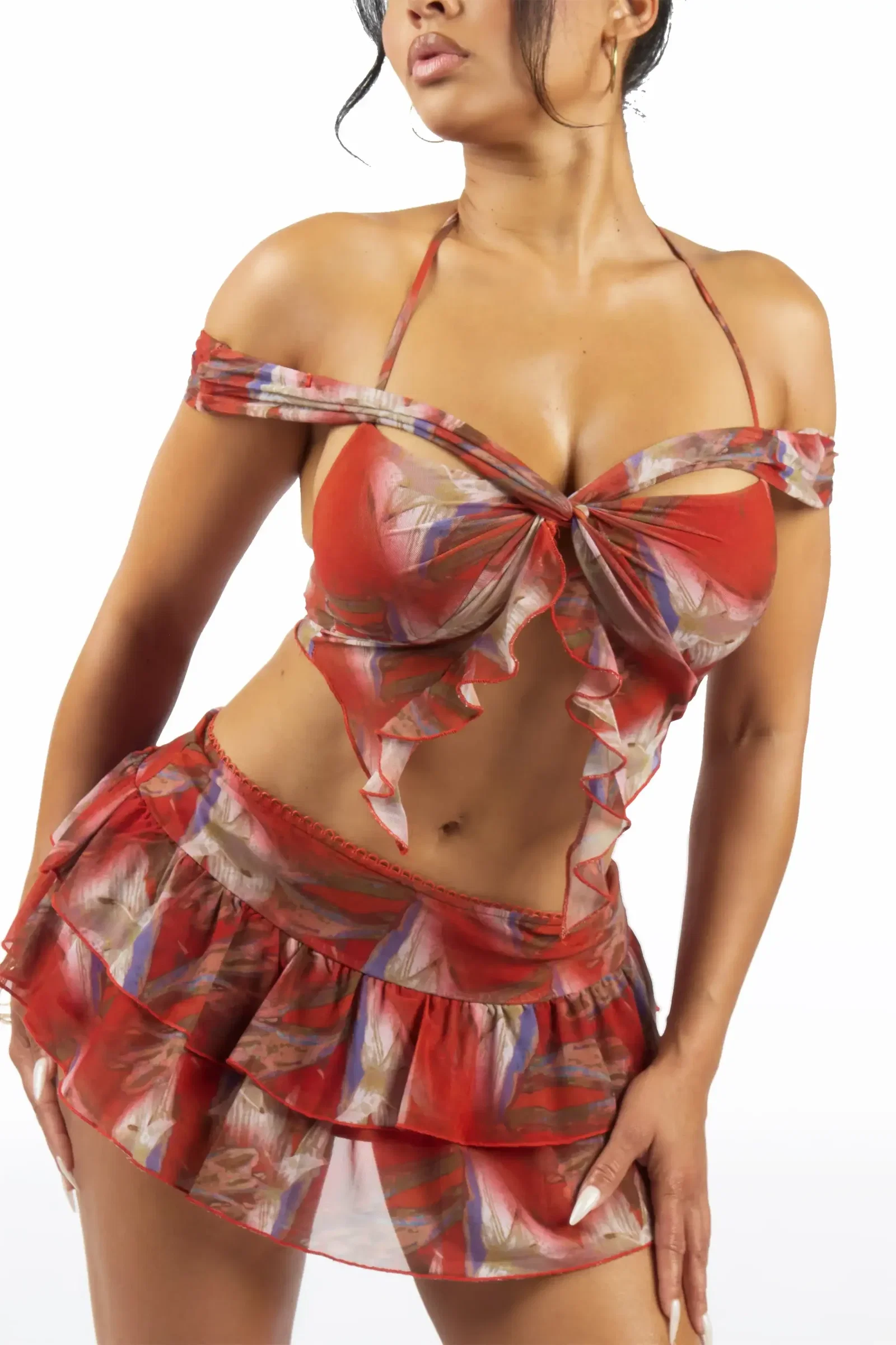 Image of Two to Tango Rust  Mini Ruffle Skirt Set