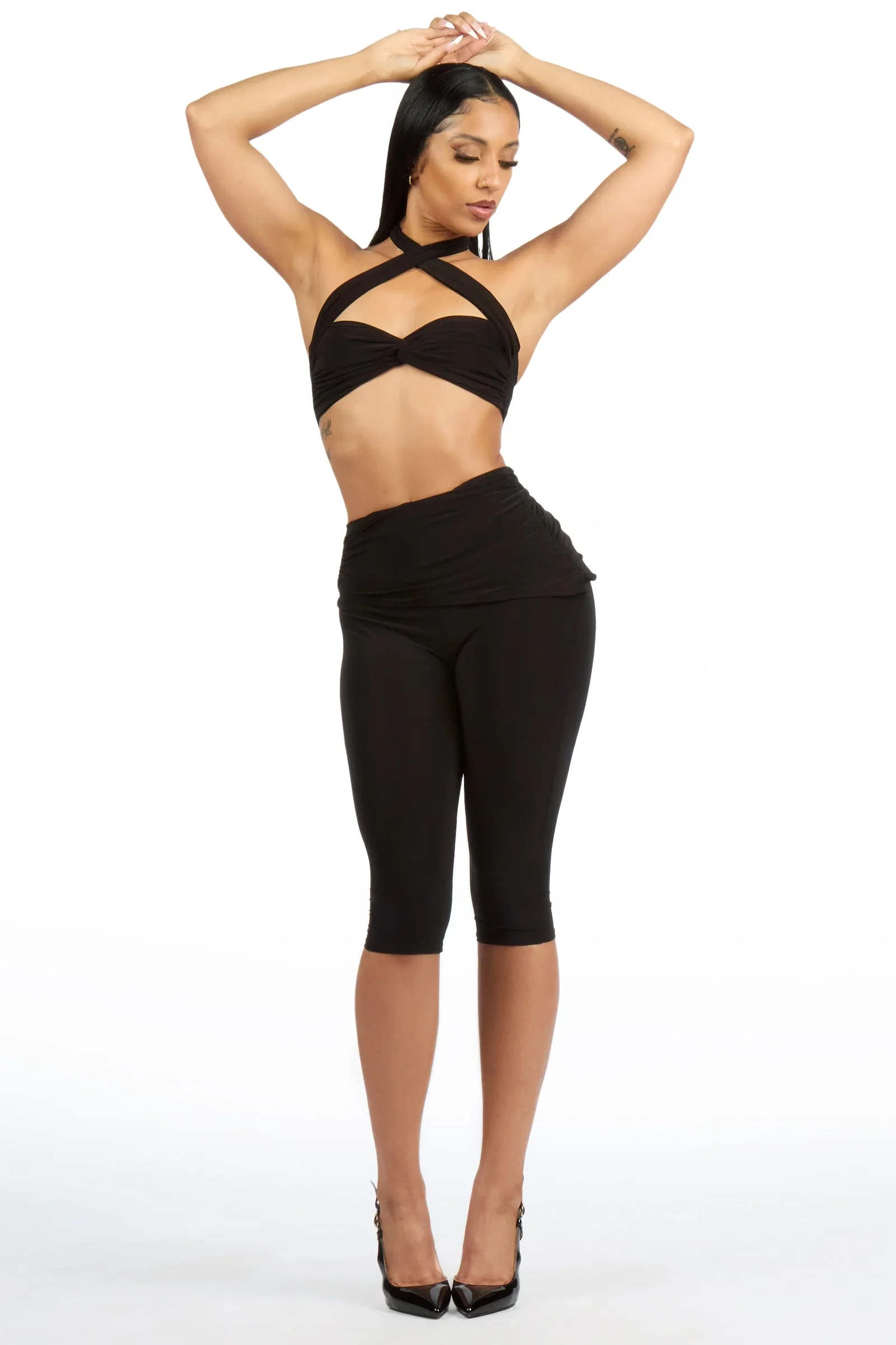 Image of Pedal-Up Black Matching Capri Set
