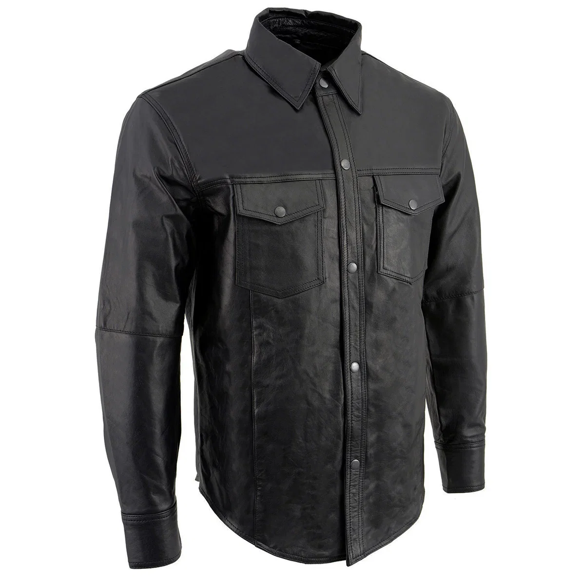 Image of Milwaukee Leather LKM1600 Men's Black Lightweight Casual Biker Style Leather Shirt
