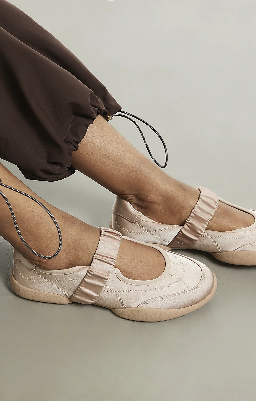 Womens Pink Ruched Strap Sneakerina Ballet Trainers