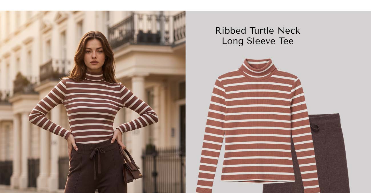 Ribbed Turtle Neck Long Sleeve Tee