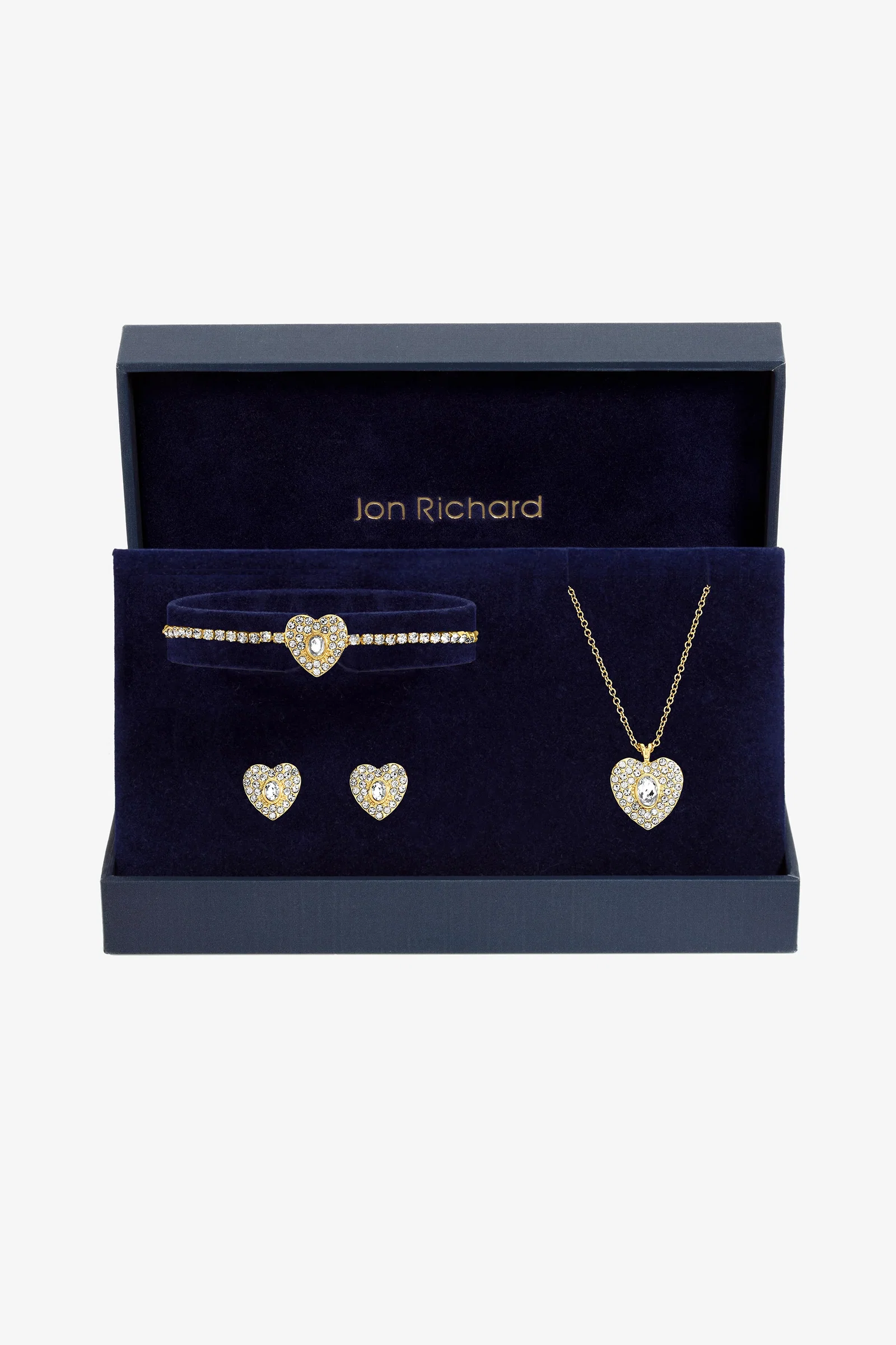 Image of Jon Richard Gold Plated And Crystal Heart Trio Set - Gift Box