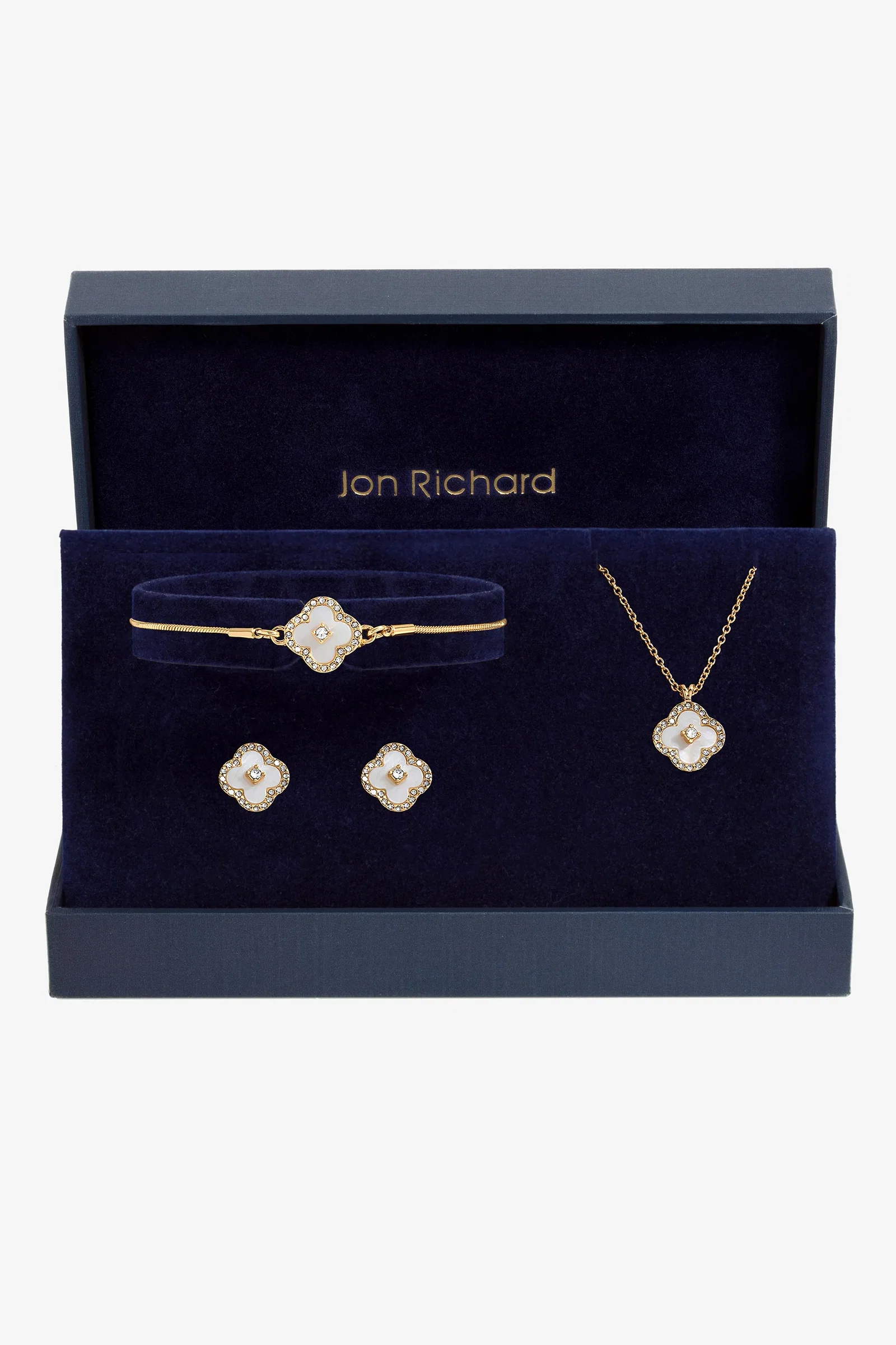 Image of Jon Richard Gold Plated Crystal Clover Trio Set - Gift Boxed