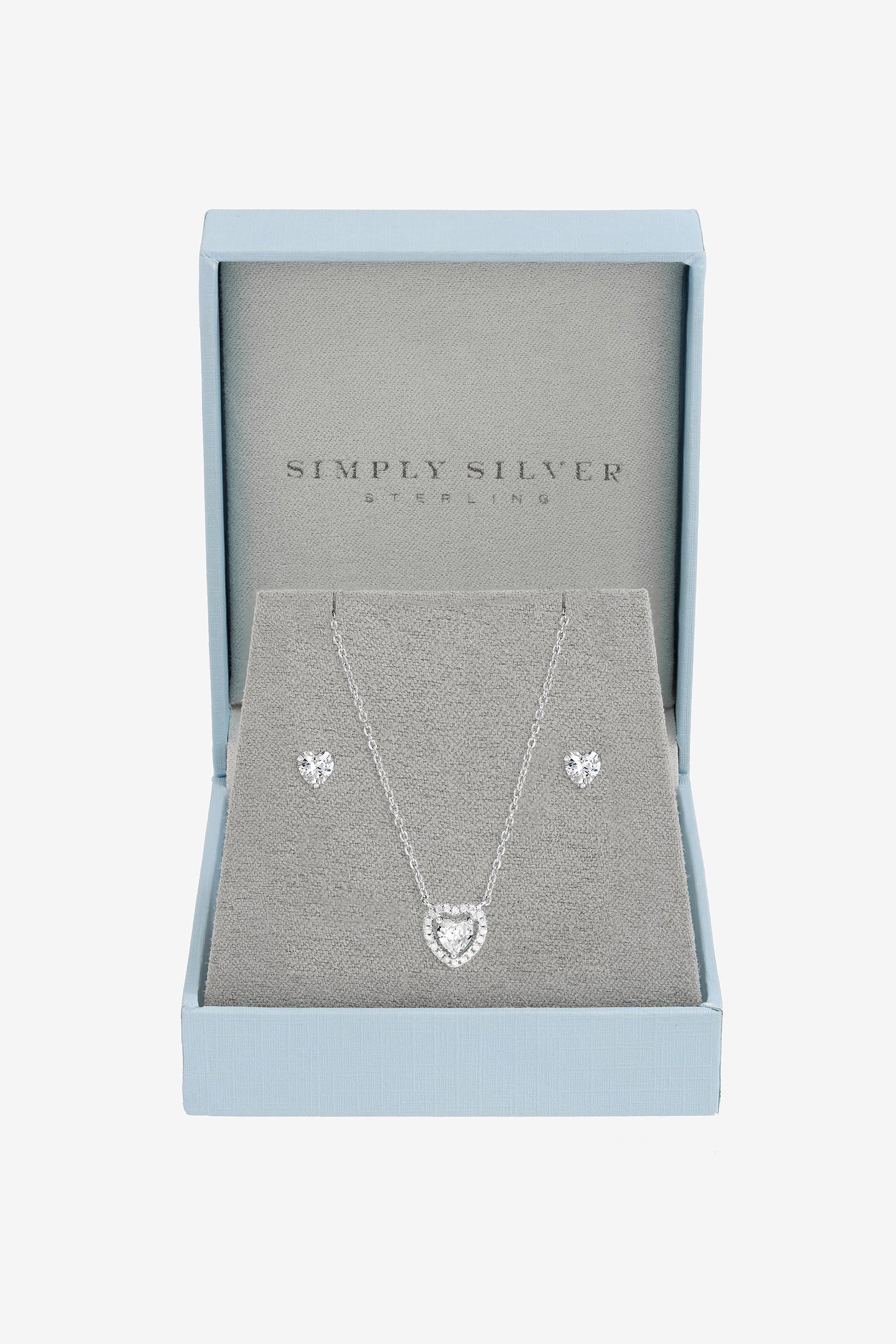Image of Simply Silver 925 Sterling Silver Halo Heart Set - Gift Box