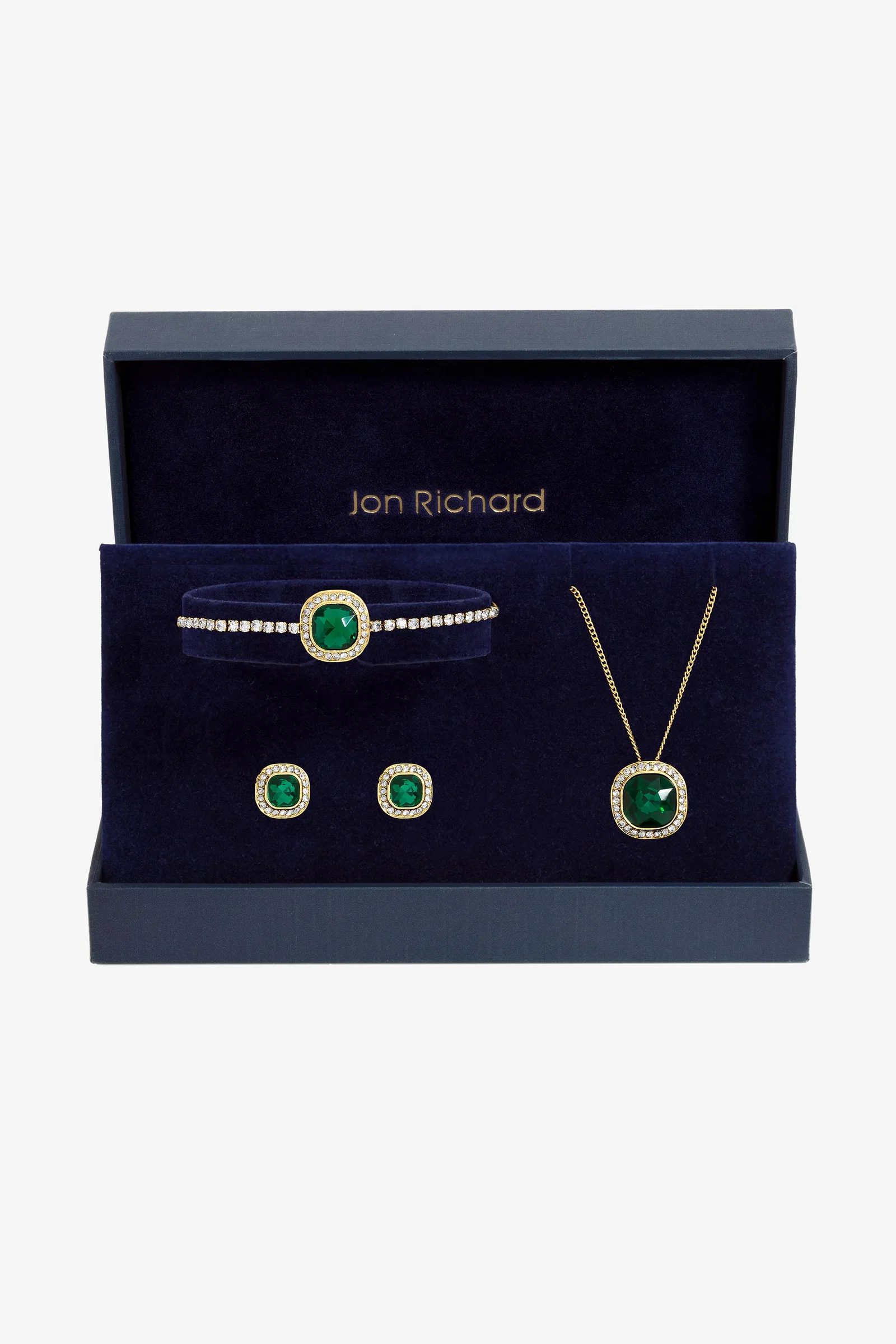 Image of Jon Richard Gold Plated Emerald Crystal Trio Set - Gift Box
