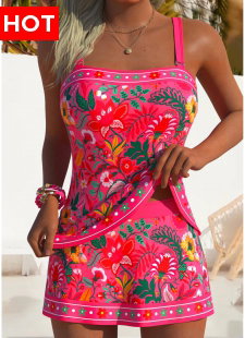 Hot Pink High Waisted Criss Cross Tankini Set