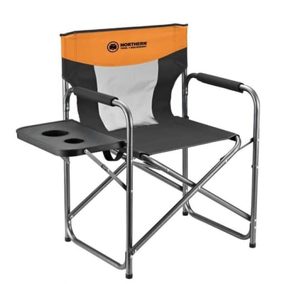 Northern Tool + Equipment Folding Director Chair with Side Table & Dual Cup Holders – Heavy-Duty Portable Camping Chair, 300 lb Capacity, Padded Armrests, Collapsible Outdoor Chair for Tailgating, Sports & Backyard