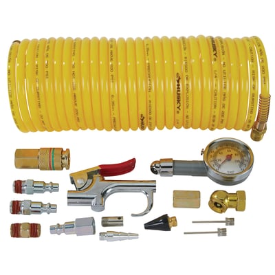 Klutch 15-Pc. Air Accessory Kit with 25ft. Recoil Hose, 1/4in. Fittings, 200 Max. PSI
