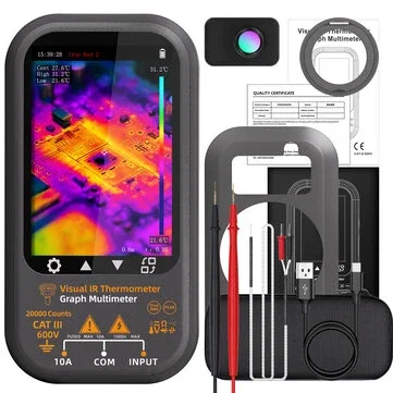 BSIDE SH8 Visual IR Thermometer Graph Multimeter 3.5 Inch TFT Touch Screen 320 x 428 Resolution 20000 Counts CAT III 600V Type-C USB