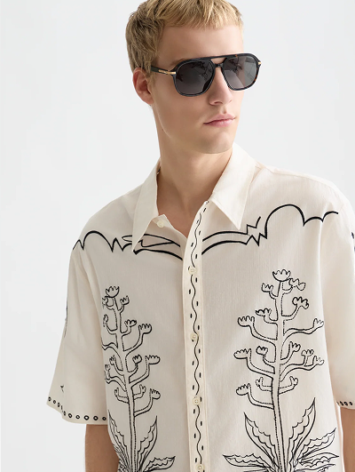 Embroidered Seersucker Relaxedfit Shortsleeved Shirt