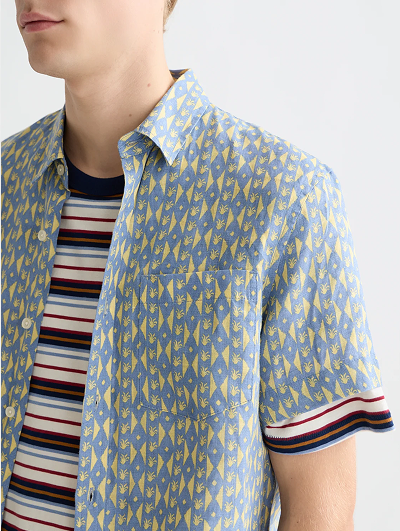 Printed Linen Regular-Fit Short-Sleeve Shirt