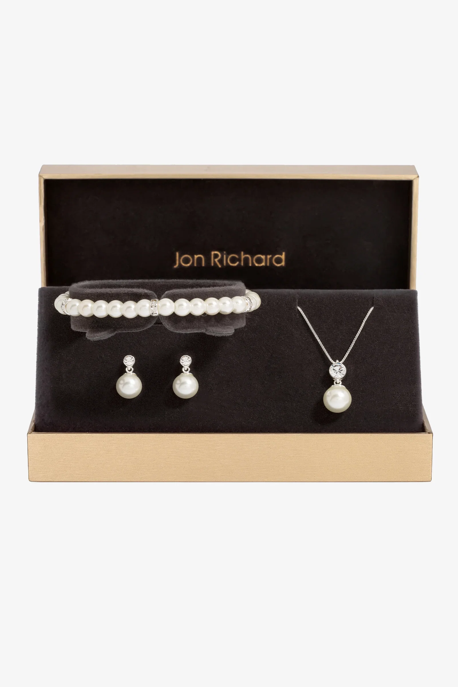 Image of Jon Richard Silver Plated And Crystal Pearl Trio Set - Gift box