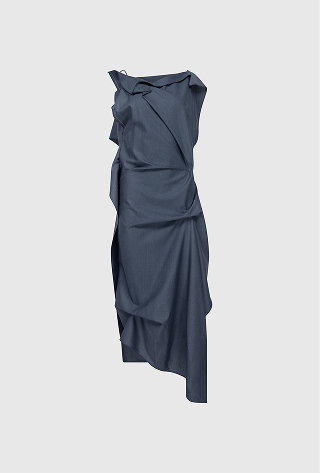 Draped Midi Dress In Blue