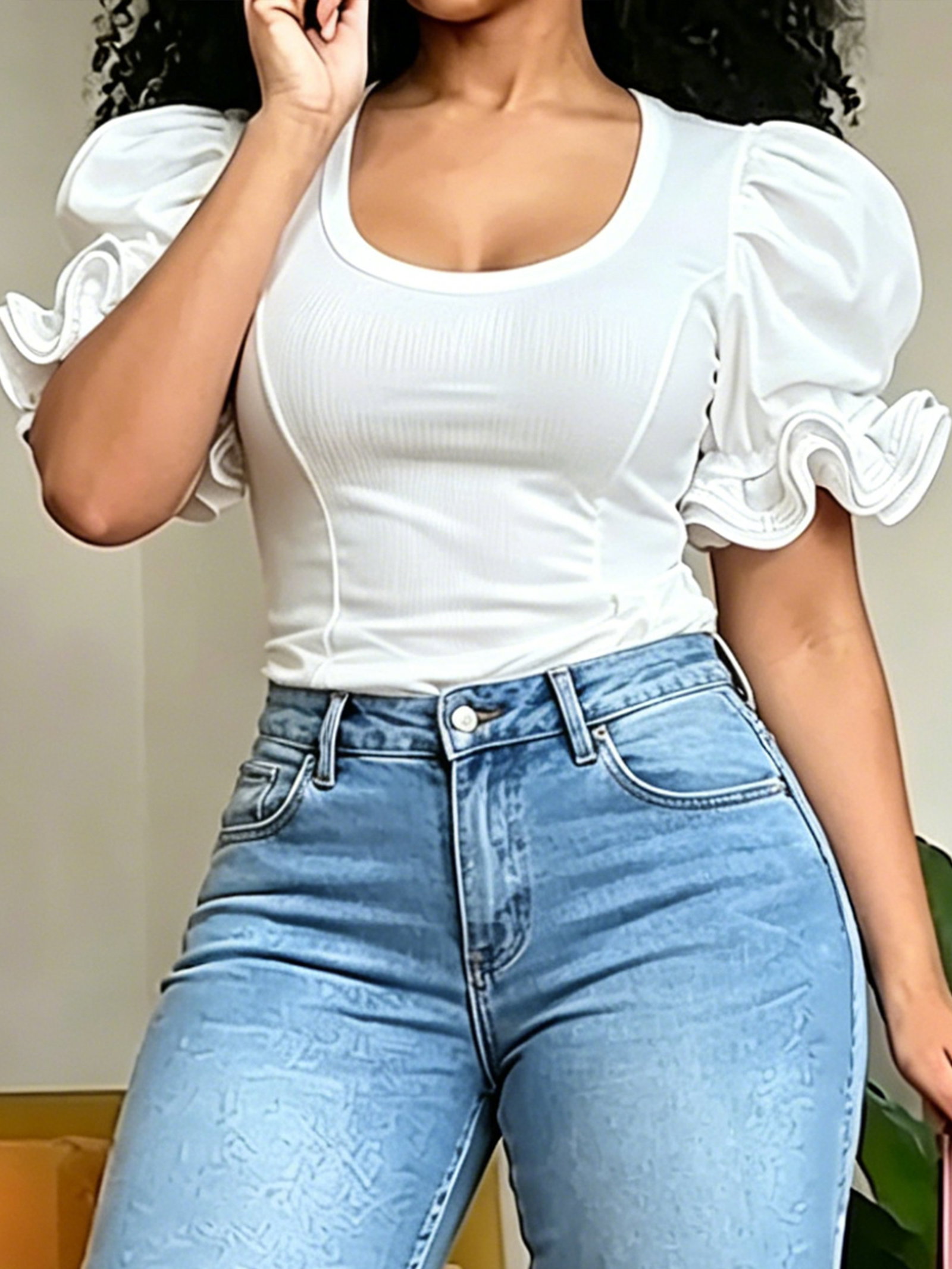 Casual Plain Peplum T-shirt