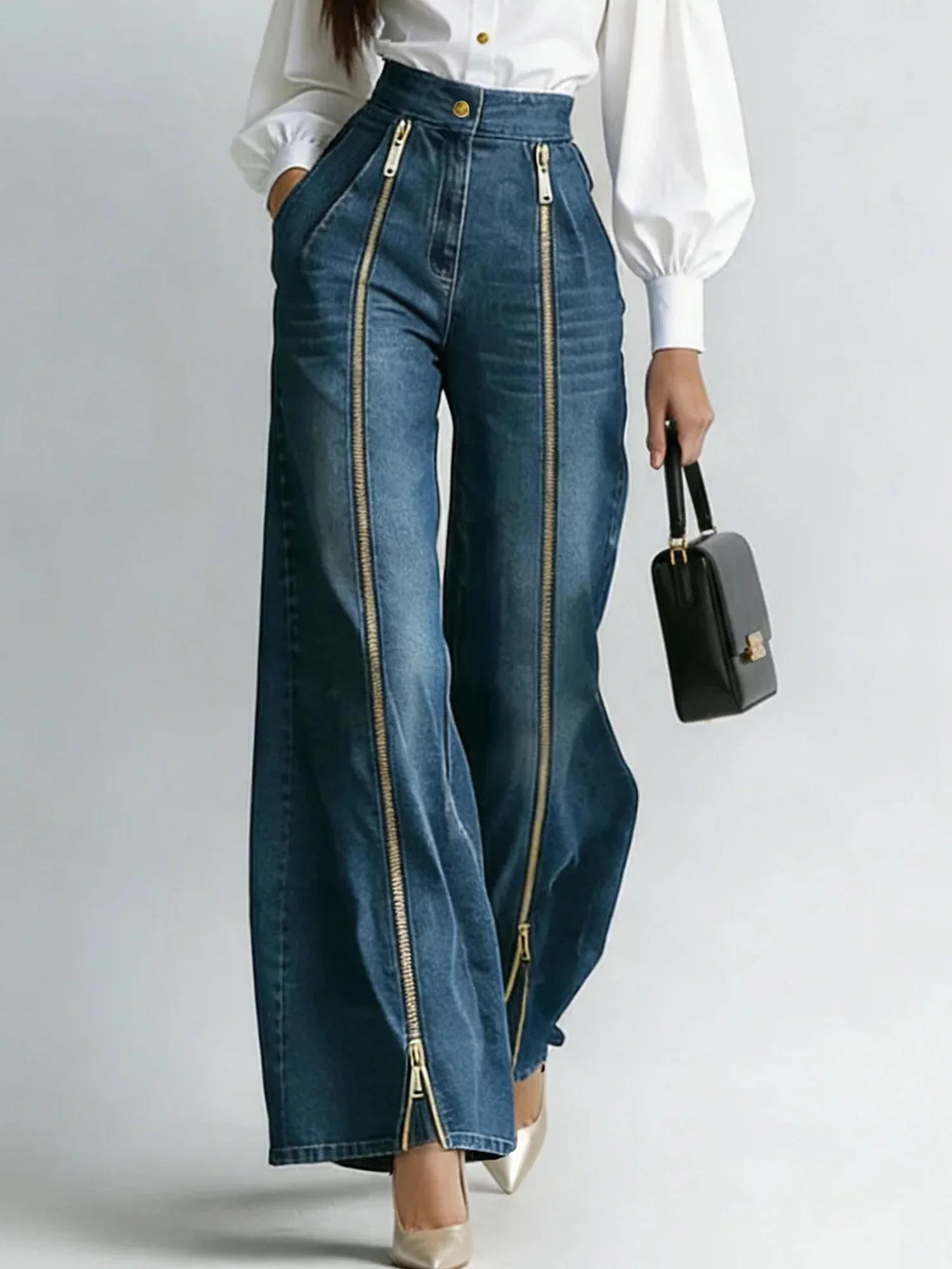 Casual Long Straight Pants H-Line Zipper Regular Fit Daily