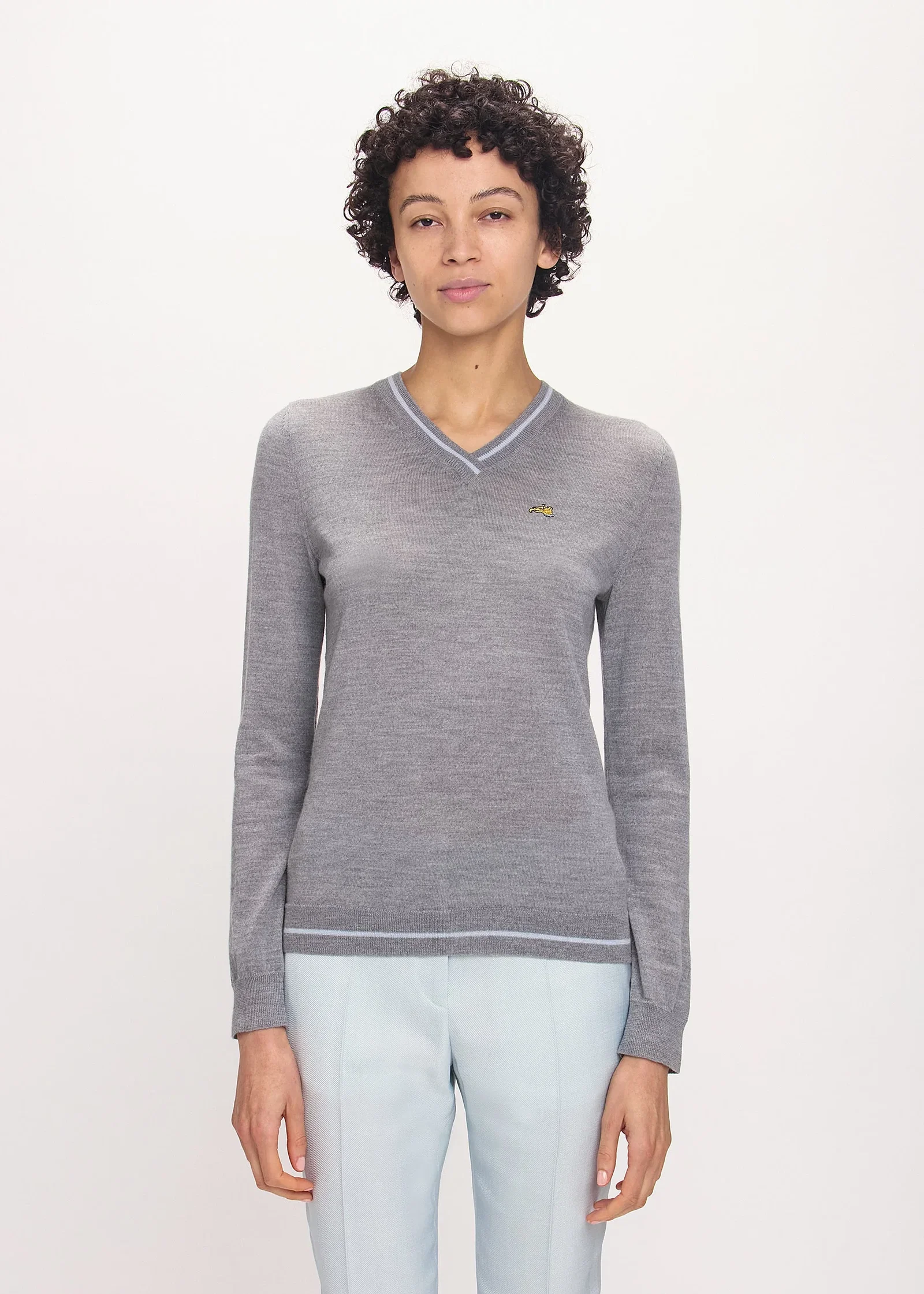 Image of Embroidered Dog V-Neck Merino Jumper