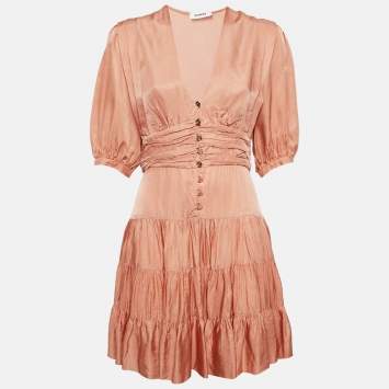 Orange Crepe Tiered Mini Dress