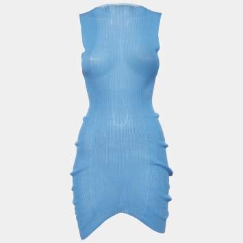 Blue Rib Knit Semi Sheer Dress
