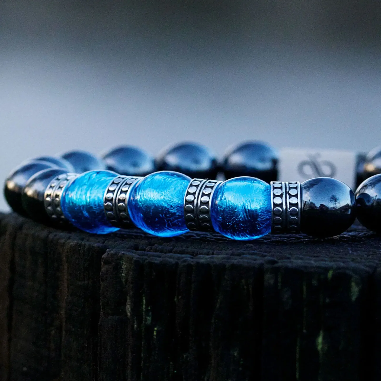 Blue Murano - Hematite Bracelet VI (12mm), azure Murano glass and Hematite beads